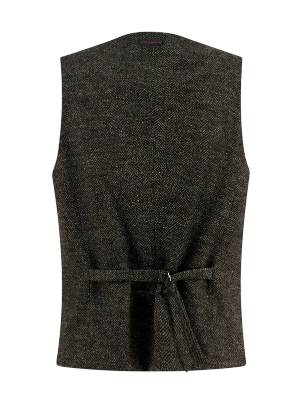 A fish named Fred waistcoat brushed herringbone, chocolate brown