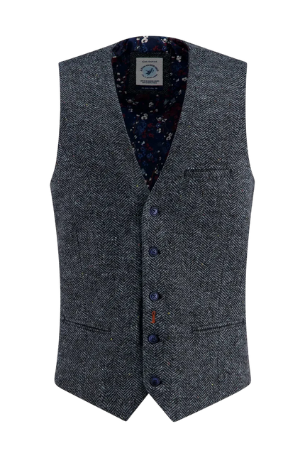 A fish named Fred waistcoat brushed herringbone, jeans blue