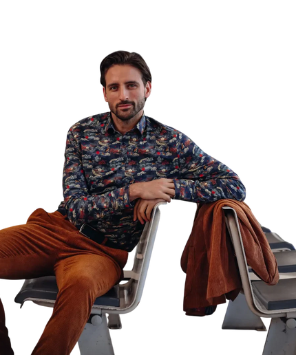 CAMISA A FISH NAMED FRED FUJI DREAM, AZUL MARINO