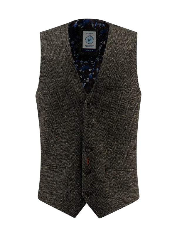 A fish named Fred waistcoat brushed herringbone, chocolate brown