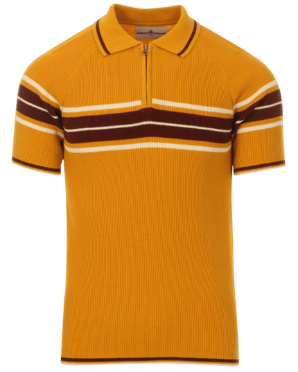 TROJAN Fireball Mod Rib Zip Neck Polo in Golden Glow