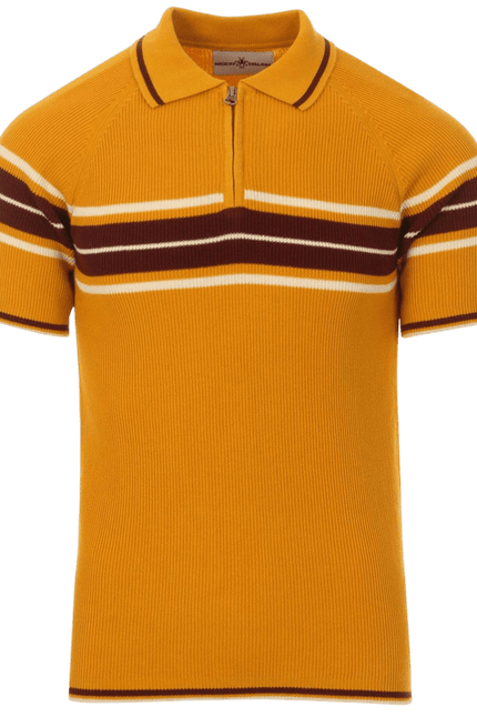TROJAN Fireball Mod Rib Zip Neck Polo in Golden Glow