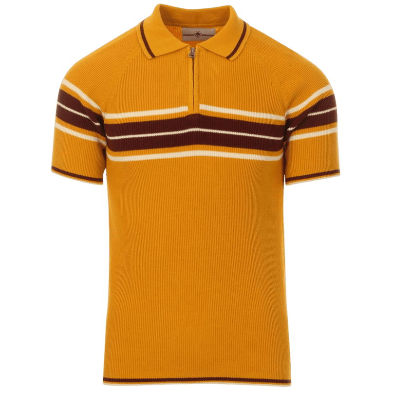 Fireball Mod Rib Zip Neck Polo in Golden Glow