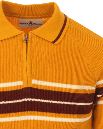 TROJAN Fireball Mod Rib Zip Neck Polo in Golden Glow