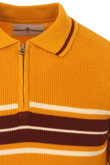 TROJAN Fireball Mod Rib Zip Neck Polo in Golden Glow