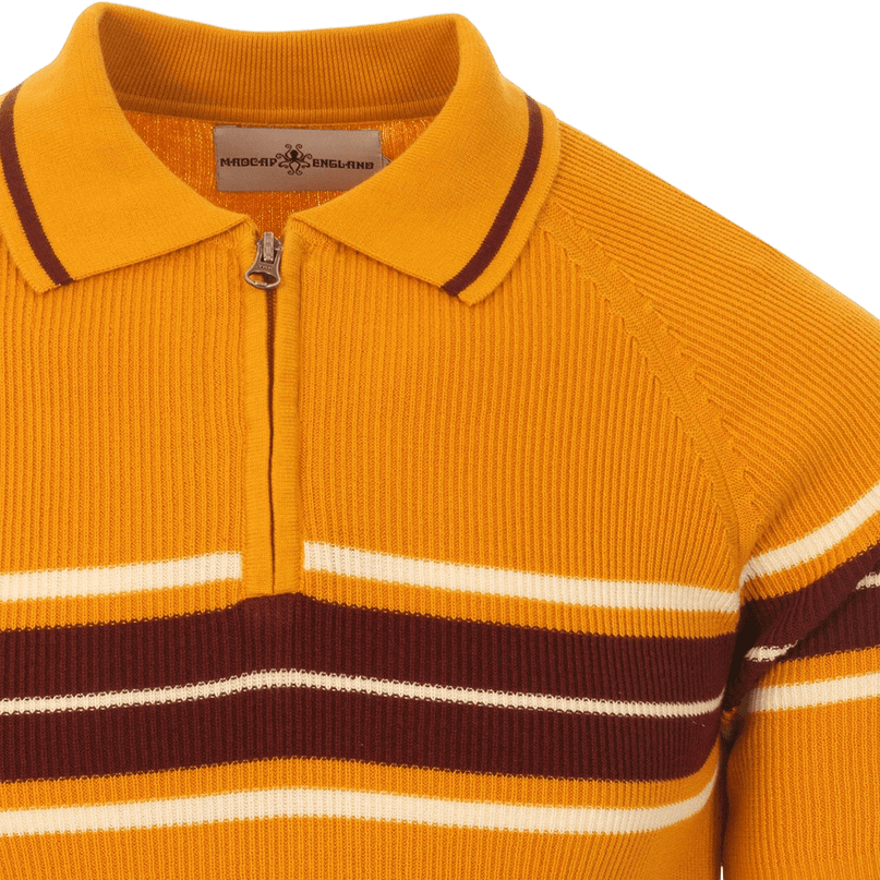 Fireball Mod Rib Zip Neck Polo in Golden Glow