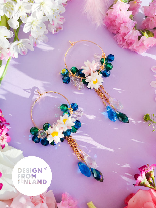 DAUGHTER OF THE NORTH WATER LILY HOOP EARRINGS , 18K GOLD PLATED