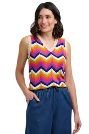 SUGAR HILL BRIGHTON GILET ROSY A MAGLIA MULTICOLOR, CHEVRON AL TRAMONTO