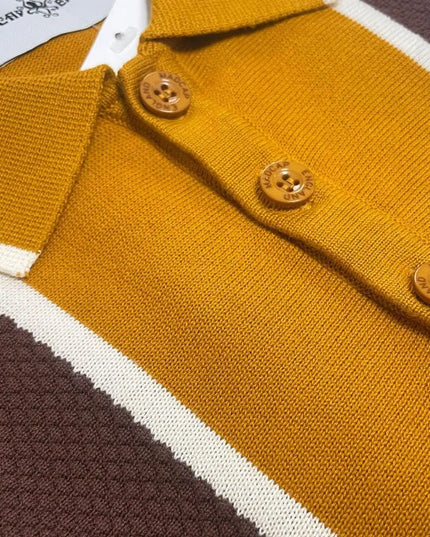 Polo tricoté Mod Junot à panneaux rayés gaufrés Buckthorne