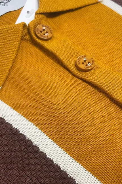 MADCAP Junot Mod Waffle Stripe Panel Knit Polo Buckthorne