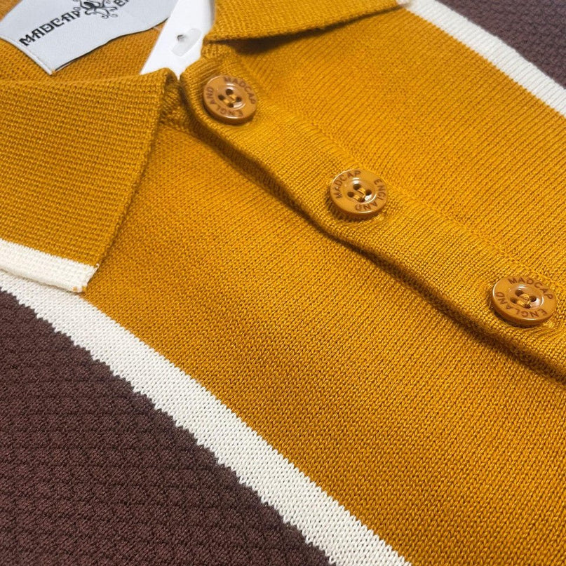 Junot Mod Waffle Stripe Panel Knit Polo Buckthorne
