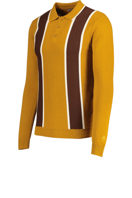 MADCAP Junot Mod Waffle Stripe Panel Knit Polo Buckthorne