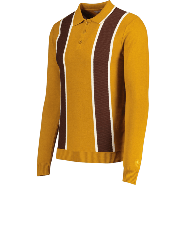 Junot Mod Waffle Stripe Panel Knit Polo Buckthorne
