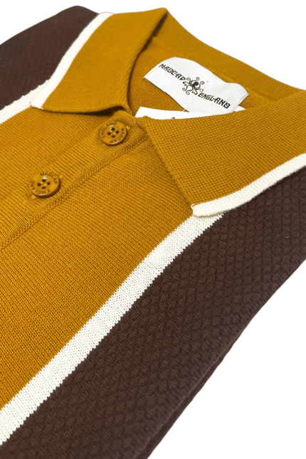 MADCAP Junot Mod Waffle Stripe Panel Knit Polo Buckthorne