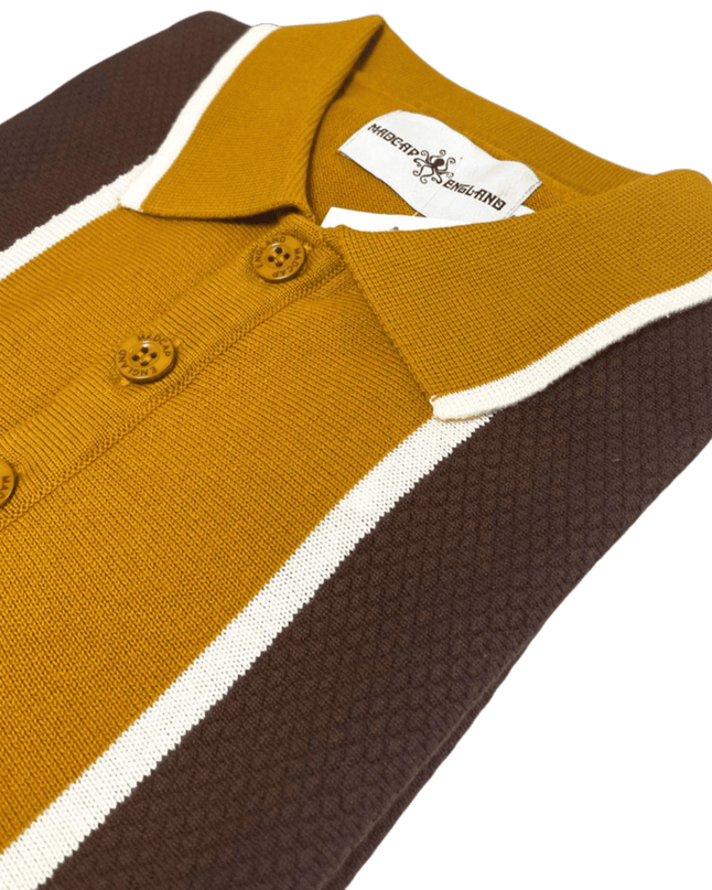 Junot Mod Waffle Stripe Panel Knit Polo Buckthorne