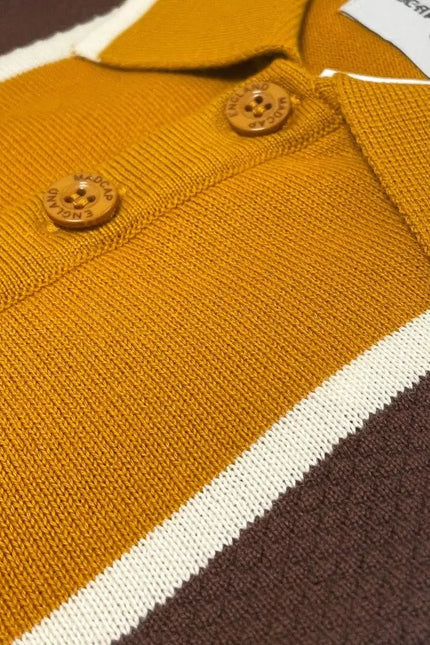 MADCAP Junot Mod Waffle Stripe Panel Knit Polo Buckthorne
