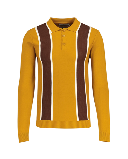 Polo tricoté Mod Junot à panneaux rayés gaufrés Buckthorne