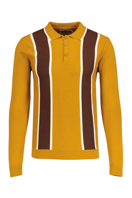 MADCAP Junot Mod Waffle Stripe Panel Knit Polo Buckthorne