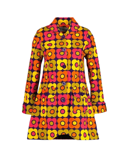 Abrigo Swing Retro Flor 60s Karina, Púrpura