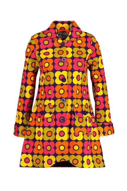 Manteau Swing Rétro Fleur Karina Années 60, Violet