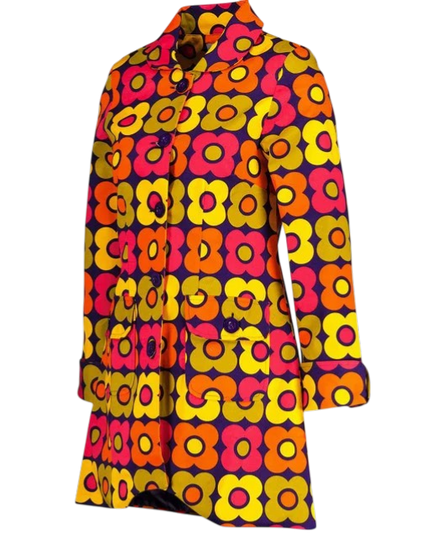 Abrigo Swing Retro Flor 60s Karina, Púrpura