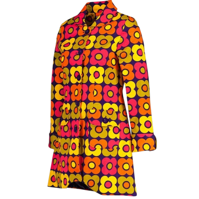 Karina Retro Flower 60s Swing Coat, Purple
