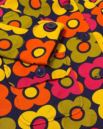 Abrigo Swing Retro Flor 60s Karina, Púrpura