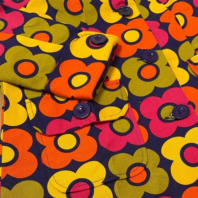 Karina Retro Flower 60s Swing Coat, Purple