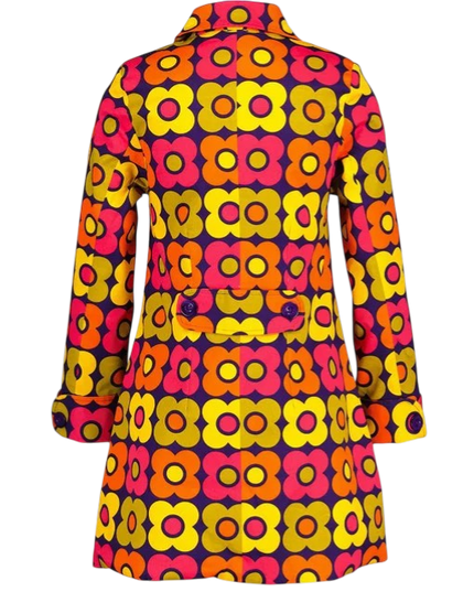 Abrigo Swing Retro Flor 60s Karina, Púrpura