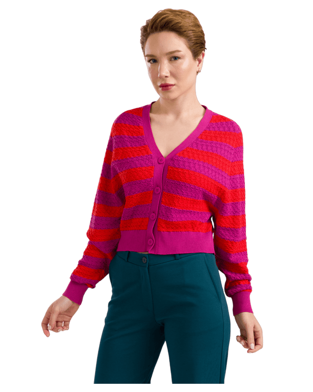 Knitwear Cardigan - Fuchsia Stripes