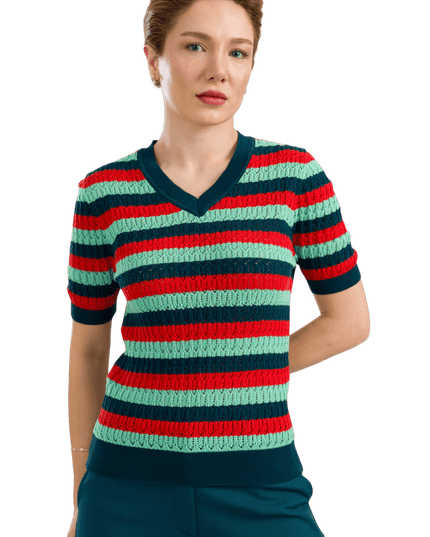 Maglione Maglieria Scollo a V Manica Corta