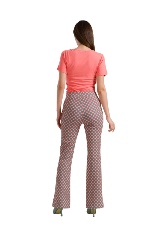 LIEKE PANTALONI A ZAMPA Fiore Corallo Vintage