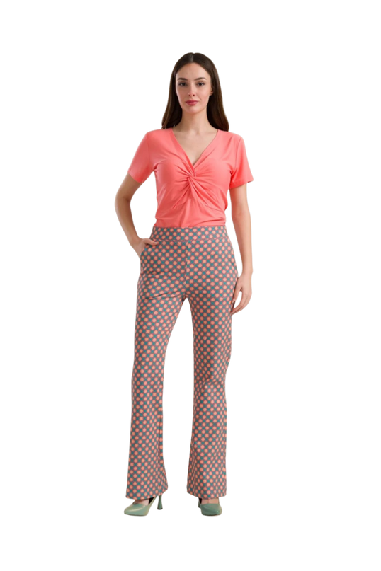 LIEKE PANTALONI A ZAMPA Fiore Corallo Vintage