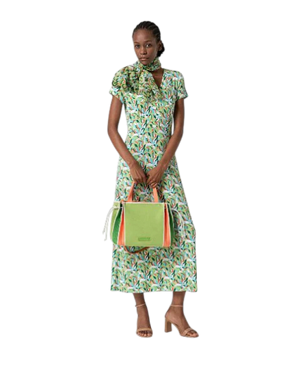 SURKANA LONG V-neck dress with short sleeves green