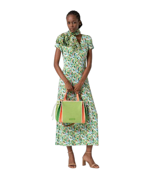 SURKANA LONG V-neck dress with short sleeves green