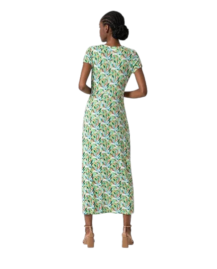 SURKANA LONG V-neck dress with short sleeves green