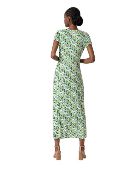 SURKANA LONG V-neck dress with short sleeves green