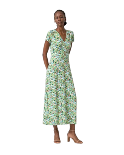 Robe longue SURKANA col en V manches courtes verte