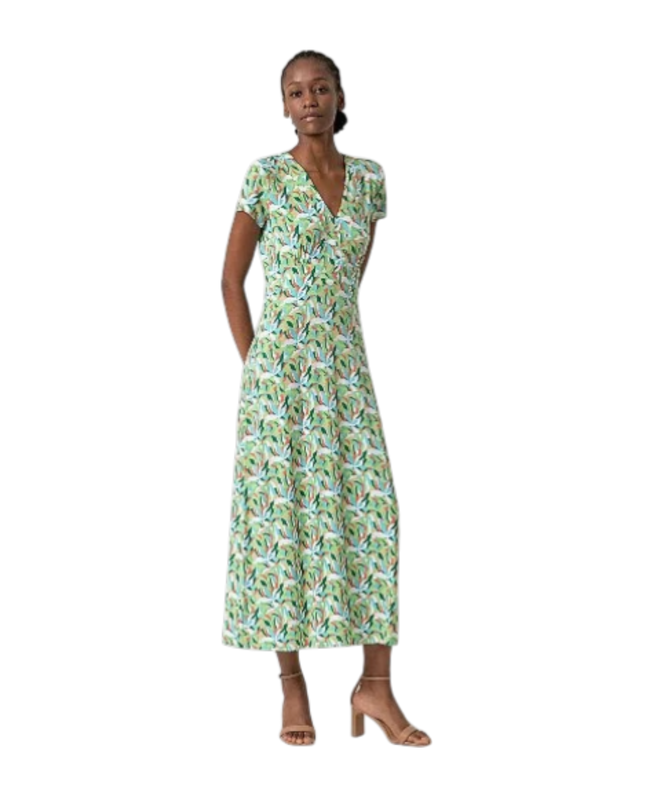 SURKANA LONG V-neck dress with short sleeves green