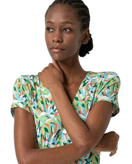 SURKANA LONG V-neck dress with short sleeves green
