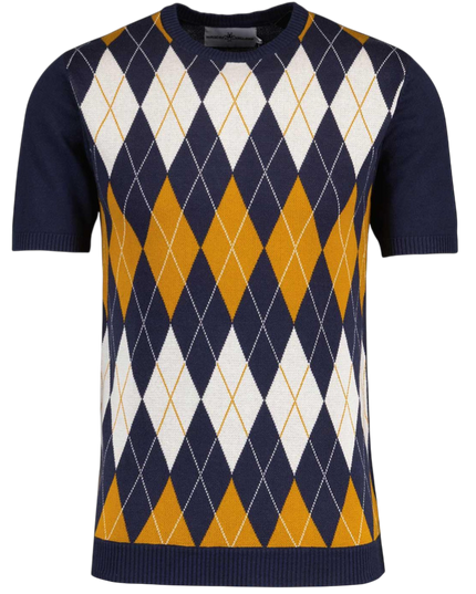 Blane Mod Argyle Jacquard Knit T-shirt in Navy Blazer