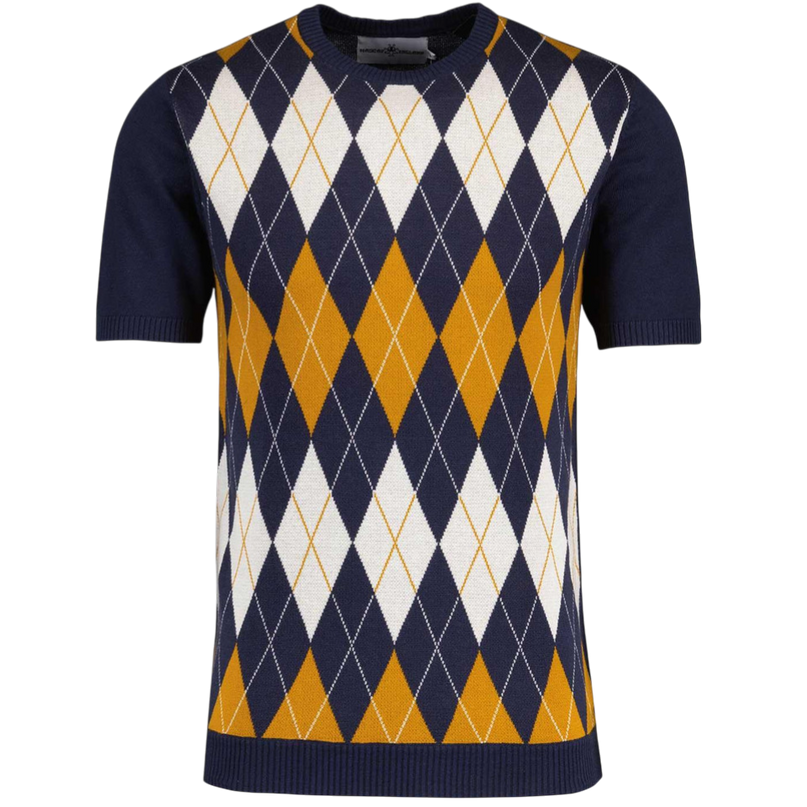 Blane Mod Argyle Jacquard Knit T-shirt in Navy Blazer