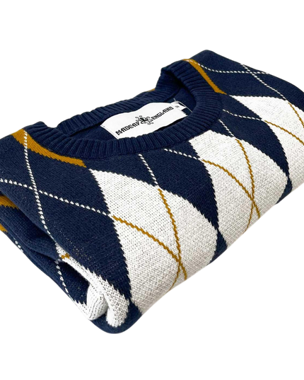 Blane Mod Argyle Jacquard Knit T-shirt in Navy Blazer