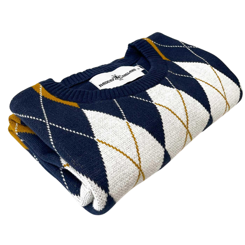 Blane Mod Argyle Jacquard Knit T-shirt in Navy Blazer