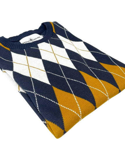 Blane Mod Argyle Jacquard Knit T-shirt in Navy Blazer