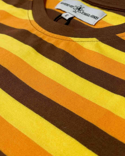 Beatwave Retro 70s Surf Stripe T-shirt in Orange/Yellow/Brown