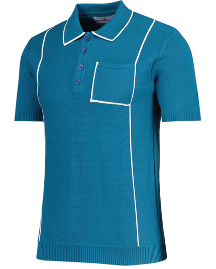Cagney Retro Textured Pocket Piping Polo Top in Corsair