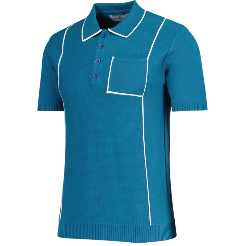 Cagney Retro Textured Pocket Piping Polo Top in Corsair