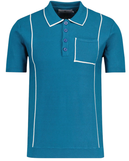 Cagney Retro Textured Pocket Piping Polo Top in Corsair