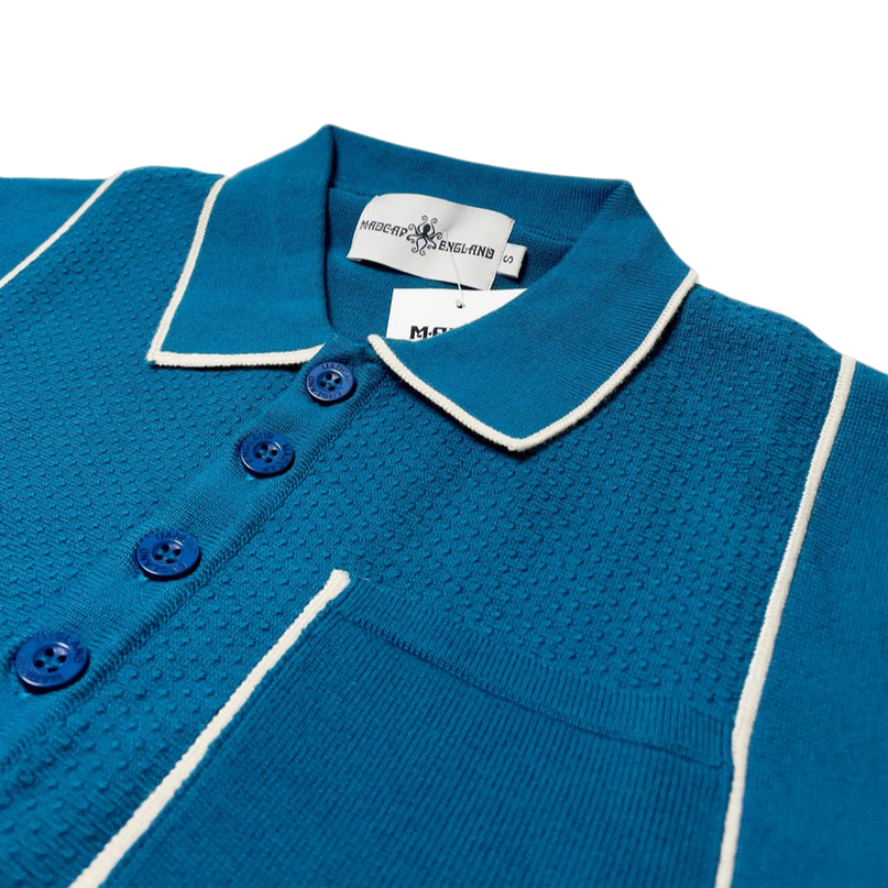 Cagney Retro Textured Pocket Piping Polo Top in Corsair